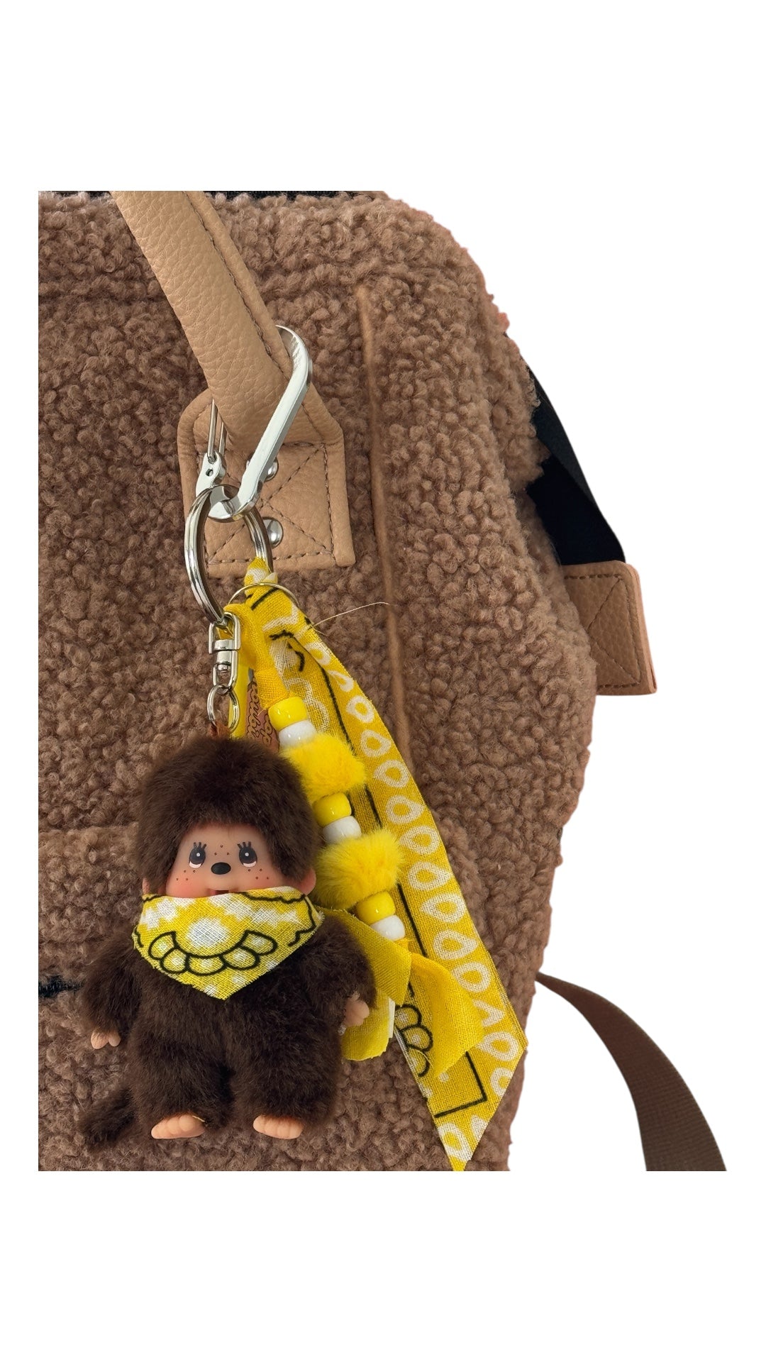 Grigri Monchhichi / Kiki garçon – Bandana au choix : marron, beige, jaune, bleu, vert menthe ou bordeaux | Édition Trop Choubidou