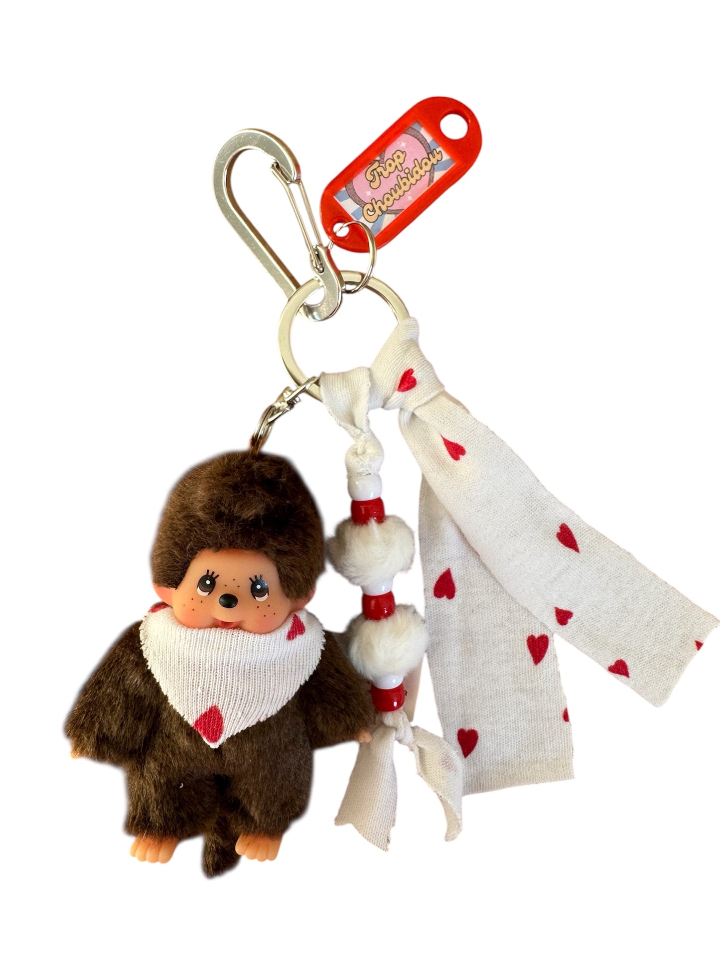 Grigri Monchhichi avec cœurs rouges – Tissu jersey | Édition Trop Choubidou