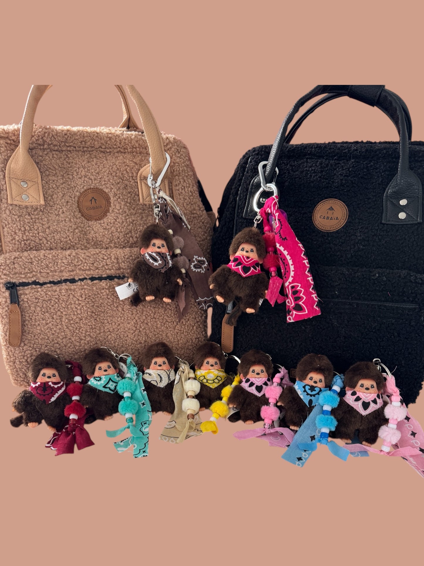 Grigri Monchhichi / Kiki garçon – Bandana au choix : marron, beige, jaune, bleu, vert menthe ou bordeaux | Édition Trop Choubidou