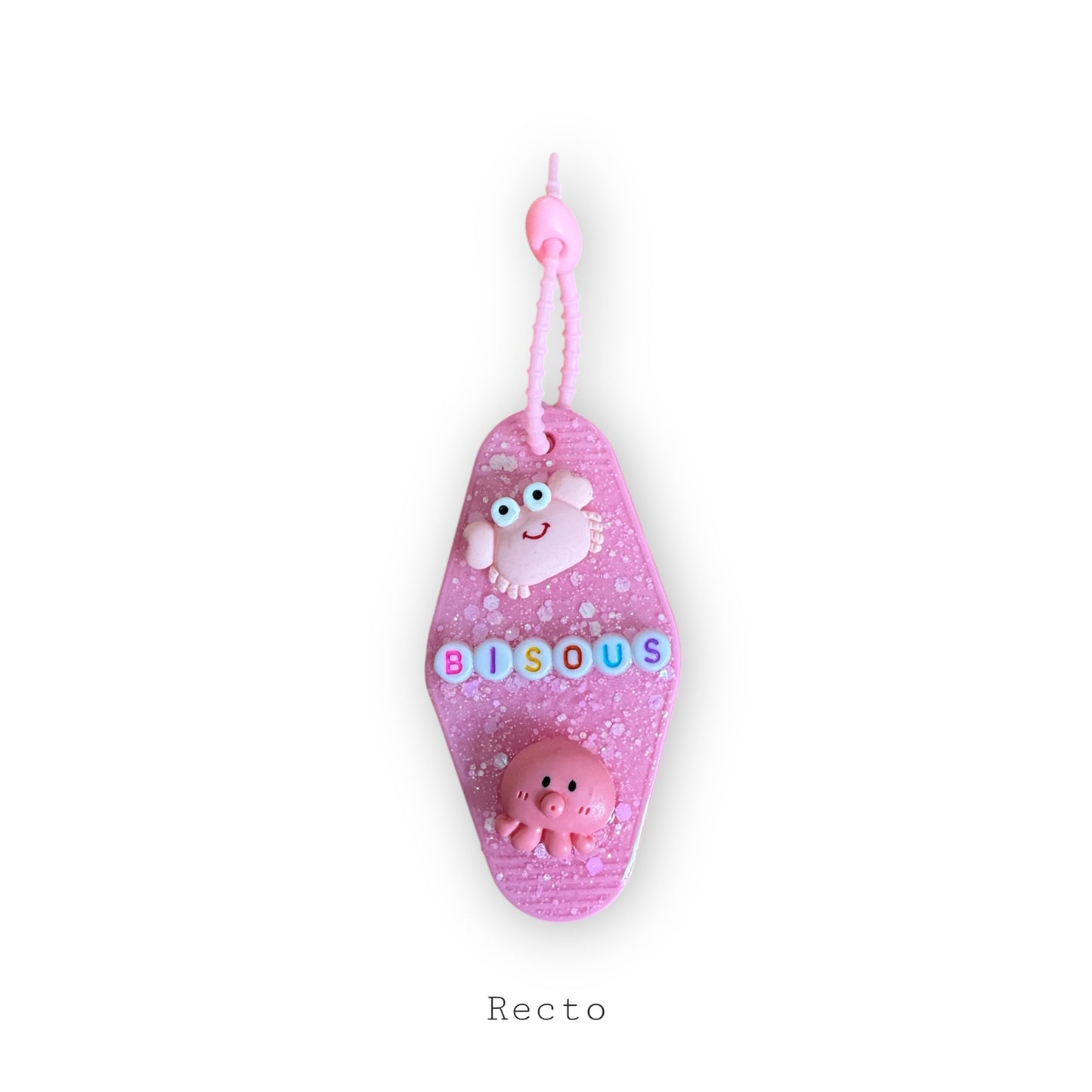 Porte-clés Motel Rose “Bisous” – Crabe & Poulpe Kawaï | Déco Résine Fait Main | Édition Trop Choubidou