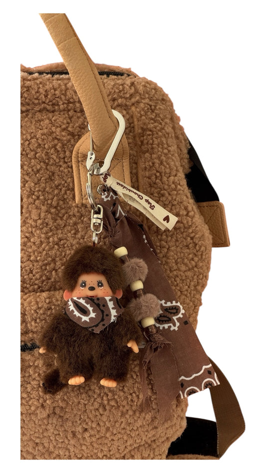 Grigri Monchhichi / Kiki garçon – Bandana au choix : marron, beige, jaune, bleu, vert menthe ou bordeaux | Édition Trop Choubidou