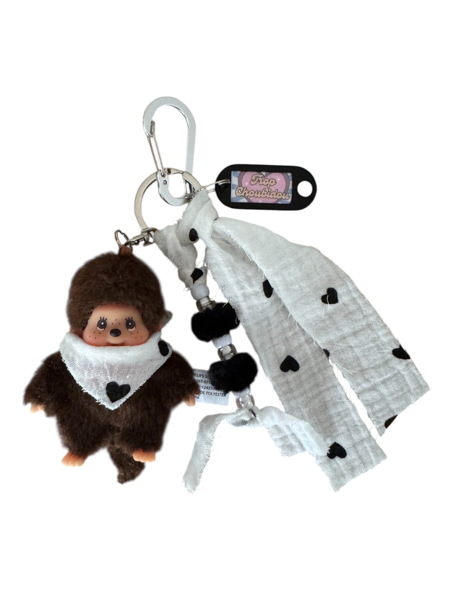Grigri Monchhichi – Gaze de coton cœurs noirs | Édition Trop Choubidou